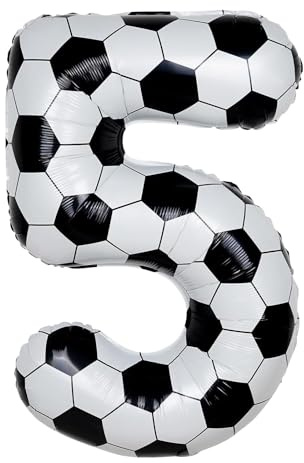DazzJoy fotboll födelsedagsdekoration 5 år pojke, fotbollsballong 5 år pojke, fotboll 100 cm (40 tum), ballong siffror 5, svart vit, fotbollsballonger 5. Födelsedag pojkar, ballong 5 födelsedag pojkar