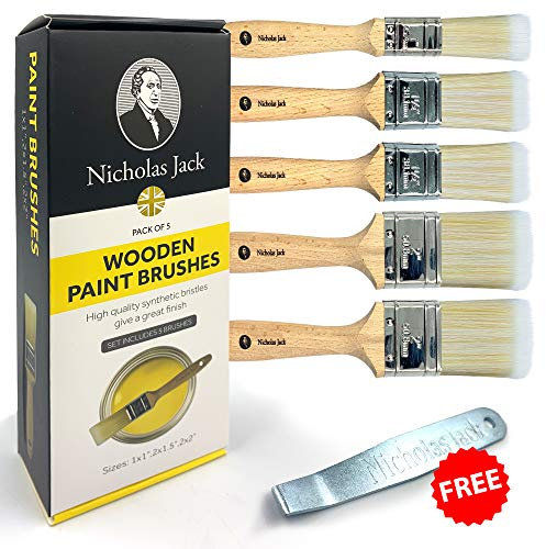 Nicholas Jack Professional Paint Brushes Decorating Set 5 Pure Synthetic Paint Brush Set for Interior & Exterior Decorating