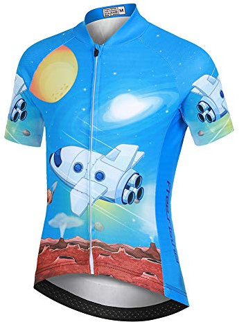 SXSHUN Radsport Bekleidung- Kinder Jungen/Mädchen Radtikot Fahrradtrikot Radshirt Fahrradfahren Jersey Radfahjren Obeiteil Bike Top mit Kurzarm, Blaue Raumschiffhemden, 6-7 Jahre(Label: M)