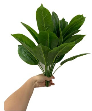 2 Bunches Artificial Bird of Paradise Plants 18 Permanent Leaf,Tropical Leaves Faux Strelitzia 12 Leaves Banana Tree for Potted Plant Flower Arrangement,Outdoor UV Garden Resistant Decor Green