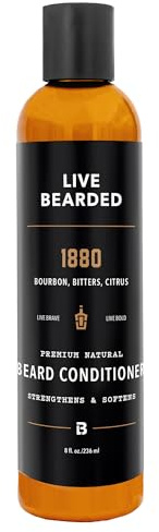 Live Bearded Beard Conditioner, 8 fl oz - Strengthens and Softens Facial Hair - Made in the USA - All-Natural Ingredients with Biotin, Caffeine | 1880 Scent - Bourbon, Bitters, Citrus