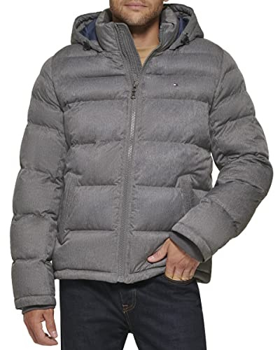 Tommy Hilfiger Dunjacka med huva för män alternativ dunrock, Färg: grå, XS