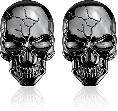 FainFun Stickers Tête de Mort 3D Velo, 2 Pièces Autocollant de Crâne, Autocollants Réservoir Tête de Mort, Cool, Décorez Votre Voiture (Noir)