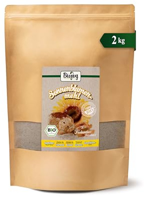 Biojoy Ekologiskt solrosmjöl, delvis avfettat, 2 kg | Solrosfrömjöl från Bulgarien, naturligt, perfekt för bakning