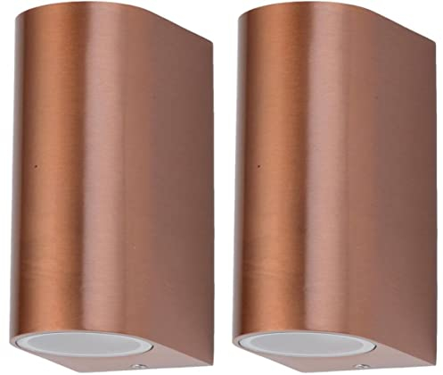 Novatool 2x Wandleuchte Aussen Aluminium IP44 I Kupfer I 2x GU10 I 9,4x6,5x14,5 cm Außenlampe Balkon Außenleuchte Außenbeleuchtung Haus Wandleuchte Aussenbeleuchtung Garenleuchte Wand Outside lights