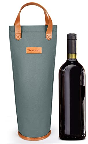Kato Tirrinia enkel vin gåva tygpåse, isolerad vadderad termisk vinflaska bär kylare bärare för resor, picknick, stor gåva för vinälskare, grå