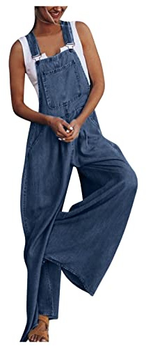 Hängselbyxor dam breda ben denim hängselbyxor jeans lösa 90-talet jeans hängselbyxor långa breda byxor vintage jeansoveraller säckiga jeans lös passform jumpsuit festlig byxdräkt lekdräkt overaller sparkbyxor, Mörkblå, XXL