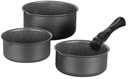 Batterie de cuisine ARTHUR MARTIN AM777GM Set de 3 casseroles - Gris Mat 16-18-20 cm + 1 poignée amovible - Tous feux dont indu
