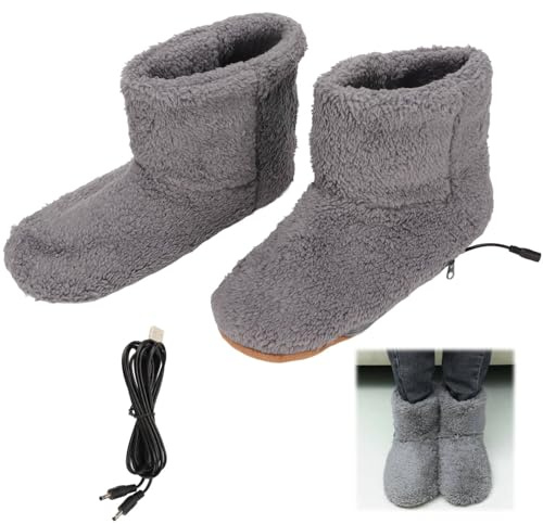 Tissting Scarpe riscaldanti USB, Morbide pantofole elettriche in peluche con ricarica USB, Ideali per casa e ufficio, Grigio, for Uomo e Donna