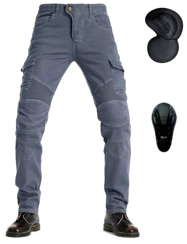 oFzimTo Motorradhose Herren mit Protektoren, Motorrad Jeans Herren, Klassisch Motorrad Hosen Herren, für Winter und Sommer Geeignet (Grau(Protektoren Verbessern),L)