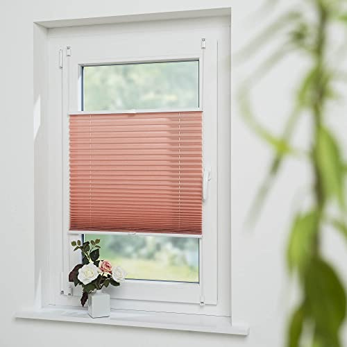 Klemmfix-Plissee mit Crush-Struktur, Lichtschutz, Sichtschutz, verspannt, ohne Bohren oder Schrauben, Breite: 80 cm/Länge: 130 cm, Koralle