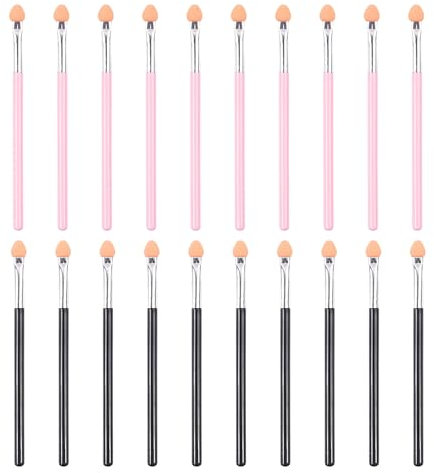 20 pinceles de esponja para sombra de ojos, aplicadores de sombra de ojos, reutilizables, mango largo, color rosa