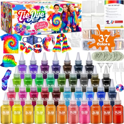 ZLPBAO Batikfärgsset för barn, 37 färger, stationery, färg, crazy slips, färgkit, för kläder, spel och aktiviteter, allt-i-ett batikset, perfekt konst för barn från 10-12