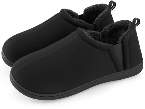 Snug Leaves Men's Faux Wool Slippers Comfy Warm Winter House Shoes with Elastic Gores Dark Black, 10-11 UK
