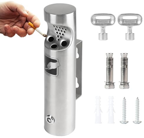 CPROSP 1x Wandaschenbecher für Draußen 28,5 * 6,5 cm, Aschenbecher Wandmontage Edelstahl, Aschenbecher Edelstahl für Draussen Wandmontage mit Schloss, Starke Abdichtung, für Gärten, Höfe, Villen