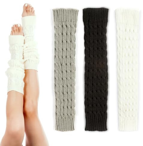 JETOP Damen Beinwärmer - 3 Paar Gestrickte Beinstulpen für Damen, Kinder, Frauen & Mädchen - Schwarz, Weiß, Grau - Winter, Ballett, Yoga, Tanz, Oktoberfest