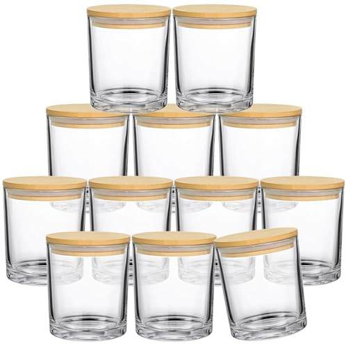 SUPMIND 12 Pack 14 fl.oz Glass Candle Jars - Clear Empty Glass Vassels with Bamboo Lids, Bulk Candle Containers Jars for Making Candles 12 14 fl.oz