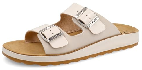 Fly Flot Ciabatte Donna in Tessuto con Doppia Fascia e Fibbie Regolabili, Sottopiede in Pelle, Fodera Traspirante Air Flot, Avorio RAL 1013, 39 EU