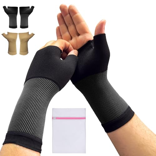 360 RELIEF Wrist & Thumb Support – Compression Sleeve for Comfort & Stability | Joint & Hand Support for Men & Women | 1 Pair (Medium, Black) with Mesh Laundry Bag