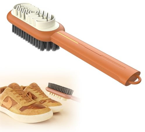 Spazzola Scarpe, Spazzola Scarpe Pelle, 2 in 1 Spazzola per Scarpe in Camoscio, Pulisci Scarpe, Spazzola Scarpe Scamosciate, Lava Scarpe, Kit di Pulizia per Camoscio e Nabuk, Arancione
