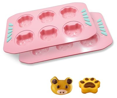 Gurlideo 2 st munkformar grishuvud och katt Paw Madeleine stekpannor, kakbakredskap för munkar, rosa