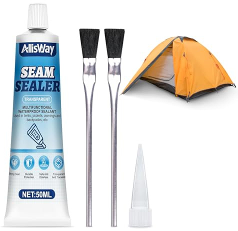 AllisWay Seam Grip, 50 ml, sigillante per cucito, impermeabile, trasparente Seam Sealer, per tende, giacche, tende e zaini, include 2 spazzole