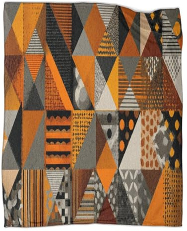 kaiyun Patrón geométrico Naranja Manta 3D Estampada Adecuada para Adolescente Y Adultos Colcha Patchwork para Sofá Cama De Vacaciones 40x50inch(100x130cm)