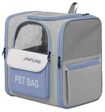 JINPURE Pet Cat Carrier Backpack for Small Medium Dogs Up to 7KG with Steel Wire Frame, Multi-Entrance, Interactive Mesh Window & Front Big Pocket, Portable Foldable Puppy Rucksack for Walking Travel