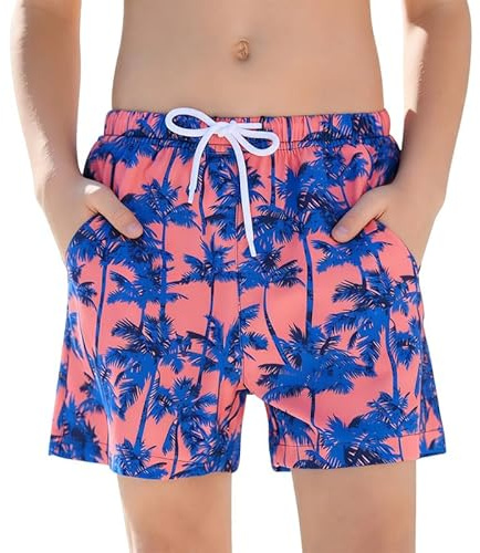 CrystErzoix Costume Piscina Mare Bambino Pantaloncini da Bagno Ragazzo con Fodera in Rete Traspirante a Asciugatura Rapida Shorts per Sport Acquatici, Palma B 10-12 Anni