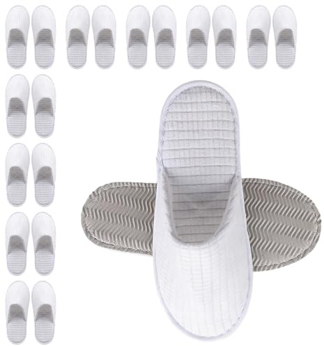 Gästtofflor, 10 par hotelltofflor, spa-tofflor, gästtofflor, 7 mm badtofflor, frottétofflor, hotelltofflor för inomhus och utomhus, för hem, sovrum, hotell, storlekar 38–44, vita