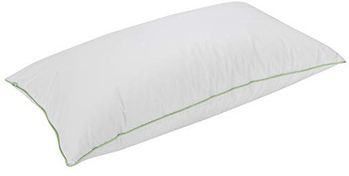 PIKOLIN Home – Almohada de Pluma (30%) y Pulmón (70%) | 90x40cm | Firmeza Media-Alta | Doble Funda de Algodón | Antiácaros | Ribete Verde | JASUMI
