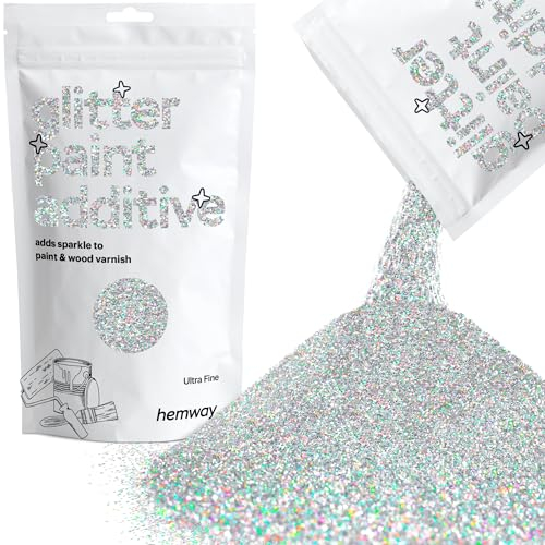 Hemway Glitter Paint Additive - Silver Holographic | 100g Ultrafine Metallic Flakes for Adding Sparkle to Paints & Wood Varnish | Add to Emulsion, Acrylic & Latex for Indoor Sparkly Walls