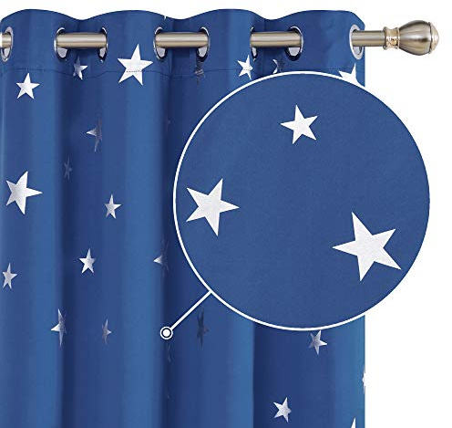 Deconovo Soft Star Foil Printed Blackout Curtains Thermal Insulated Curtains Eyelet Energy Efficiency Room Darkening Curtains for Bedroom 66 x 90 Inch Blue 2 Panels