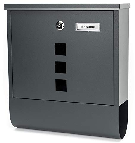Verda Designer Briefkasten mit Zeitungsfach, Anthrazit Wandbriefkasten, Sichtfenster, Namensschildhalter Postfach, Edehlstahl, Box, Post, 2X Schlüssel SN3671-1