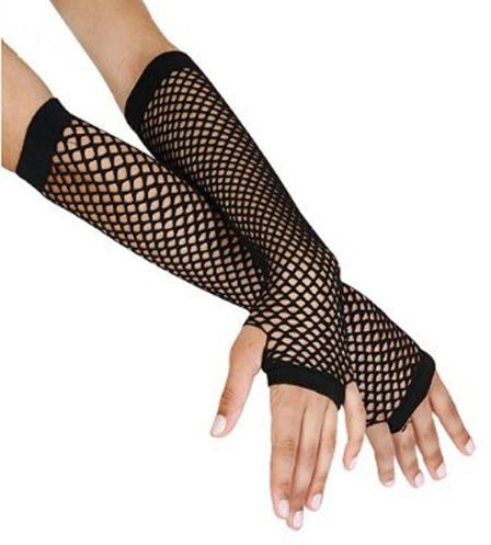 Komonee Fishnet Gloves Long Fingerless Arm Warmers, Elbow Length Mesh Sleeves for Women, Stretchy Sheer Opera Style for Rave Cosplay Halloween 80s Costume, One Size