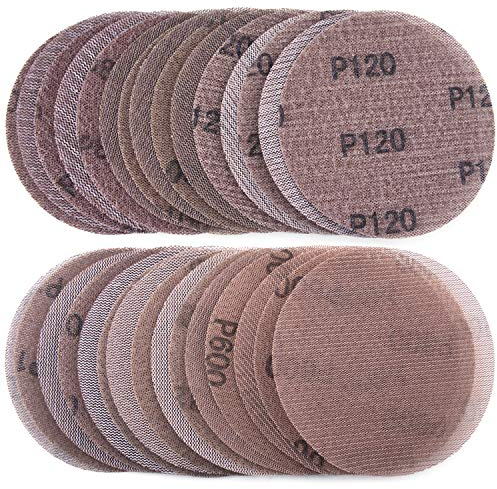 30PCS 5 Inch Mesh Hook & Loop Sanding Discs 80 100 120 150 320 600 Assort Grit Less Dust Abrasive Net Sander Disc Anti-Blocking Long-Lasting Mesh Sanding Pads, Sandpaper for Wood Furniture Floor