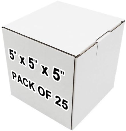 J.Ehonace 25 Pack 5x5x5 Inch White Corrugated Cardboard Shipping Boxes for 11oz to 15oz Mugs - Small Mailer Boxes for Mailing, Gift Wrapping & Ecommerce