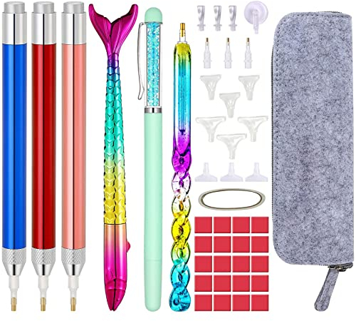 Souarts 5D Diamond Painting Zubehör Set mit LED Stift, Meerjungfrau Drill Pen, Ersatz Stiftköpfen, Malkleber Lehm, Aufbewahrungstasche für Mosaikherstellung Nagelkunst Diamanten Malerei Strassstein