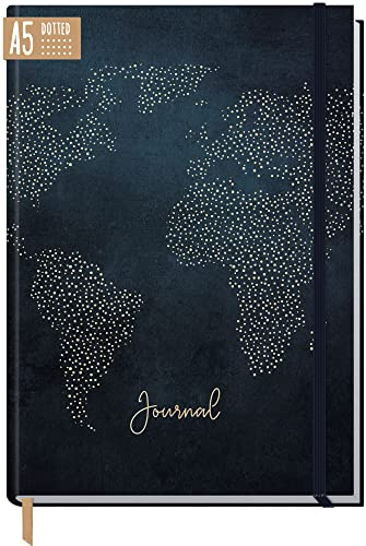 paper&you® Bullet Journal dotted A5 mit Gummiband Travel the World 156 Seiten, Reise-Journal, Notizbuch gepunktet, Reisetagebuch - nachhaltig & klimafreundlich