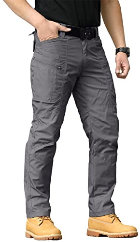 CARWORNIC Taktiska vandringsbyxor för män, lätt rip-stop, för strid, arbete, cargobyxor med flera fickor, Mörkgrått, 32W x 32L