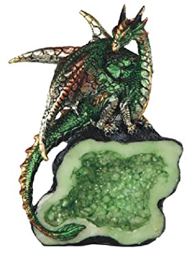 ICE ARMOR Figura Decorativa de dragón Verde sobre Piedra de imitación de Cristal Verde, 5.5 Pulgadas de Alto