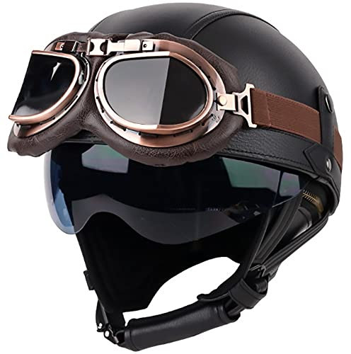 Halbhelme Jethelme Halbhelme Motorradhelm mit ECE Genehmigt Brain-Cap Halbschale Roller-Helm Scooter-Helm Jet-Helm Retro für Erwachsene Herren Damen