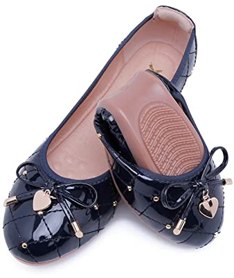 MACHSWON Womens Bow-Embellished Flat Shoes Casual Ballet Flats(Smooth Navy, Size 6)