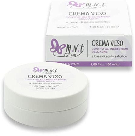 MNTLabStore, Crema Esfoliante Viso Donna E Uomo 50 ml - Acido Salicilico Anti Brufoli Imperfezioni Acne - Crema Acne Viso Idratante Pelli Miste, Grasse - Crema Brufoli Viso Detergente Punti Neri