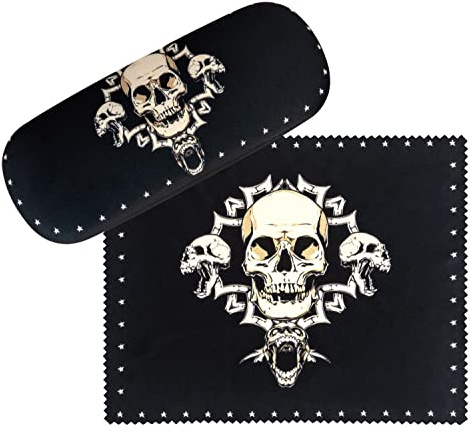 VON LILIENFELD Étui Lunettes Skull crânes Boîte Robuste Étui Lunettes de Soleil Chiffon de Nettoyage