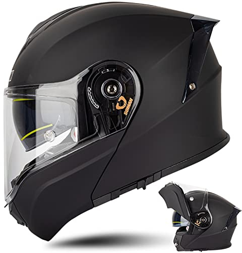 Casco de Moto Modular con Doble Visera Solar, ECE Homologado Casco Motocicleta Abatible Casco Integrales Moto Jet Scooter para Mujer Hombre Adultos, Mate Negro-3XL(65~66cm)