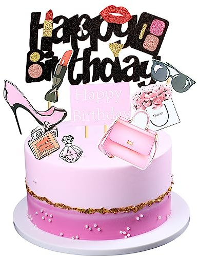 Weenkeey 17 stycken makeup tårtdekoration kosmetika cupcake toppers grattis på födelsedagen makeup tema kaka toppers kosmetik tårta toppers cupcake plockningar för flickor födelsedagsdekoration
