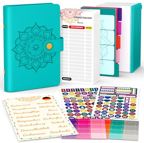 Budget Planner Deutsch A6, Finanzplaner, Haushaltsbuch zum Eintragen, Sparbuch für Geld, BudgetPlaner, Geldsparmappe, Budget Binder, Geld Organizer, Personal Organizer (türkis)