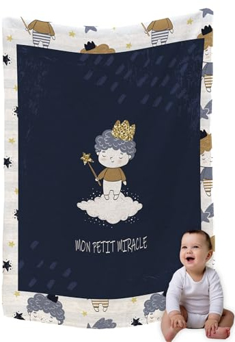 Zinello Design – Coperta per bambino in microfibra pile extra morbida, 120 x 75 cm, con messaggio d'amore, coperta per neonata o ragazzo, con confezione regalo (mio piccolo miracolo - ragazzo)