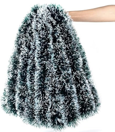 TENQUAN Ghirlanda Natalizia 10 Metri, Decorazioni Natalizie per la Casa, Bianchi e Verde Scuro Addobbi Natalizi per Albero, Appendere Ghirlande Natalizie Lunghe per Esterno, Porta, Scale, Camino